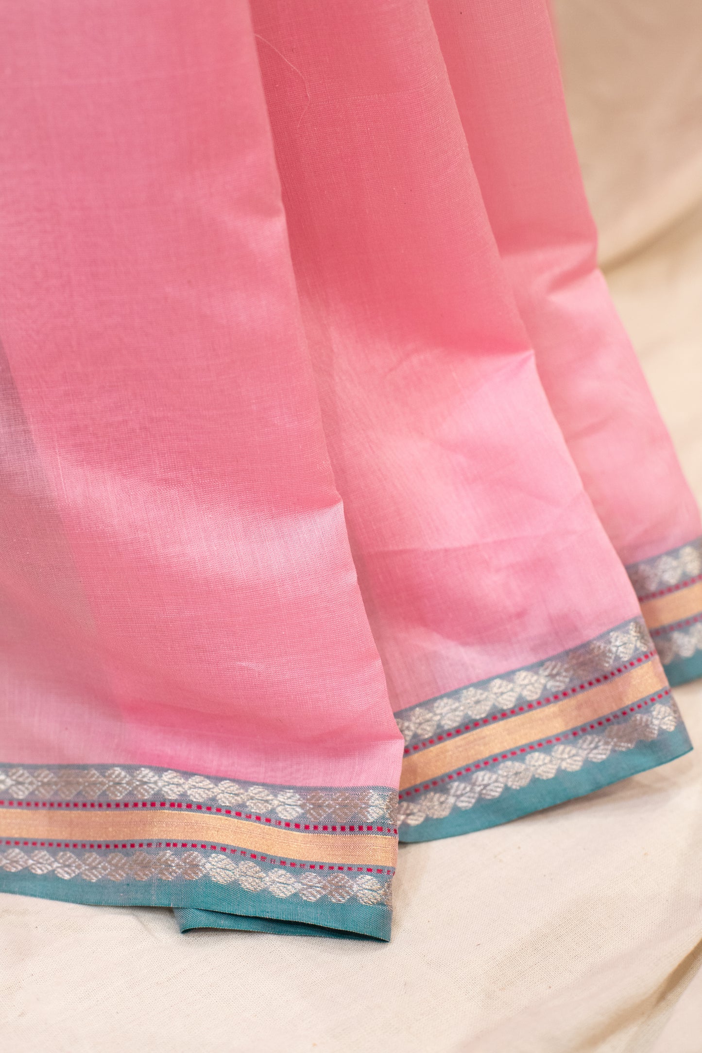 Pink and Blue Maheshwari Silk Saree- Machhali