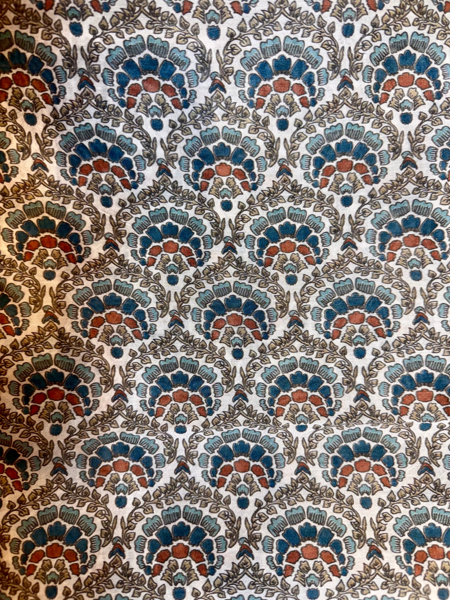 Chanderi Blue and Red handblock fabric- SANG- 2.5 Mtr
