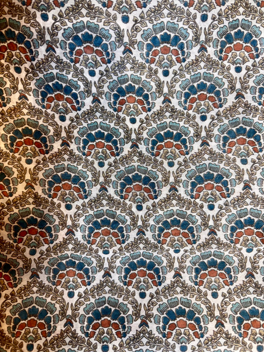 Chanderi Blue and Red handblock fabric- SANG- 2.5 Mtr