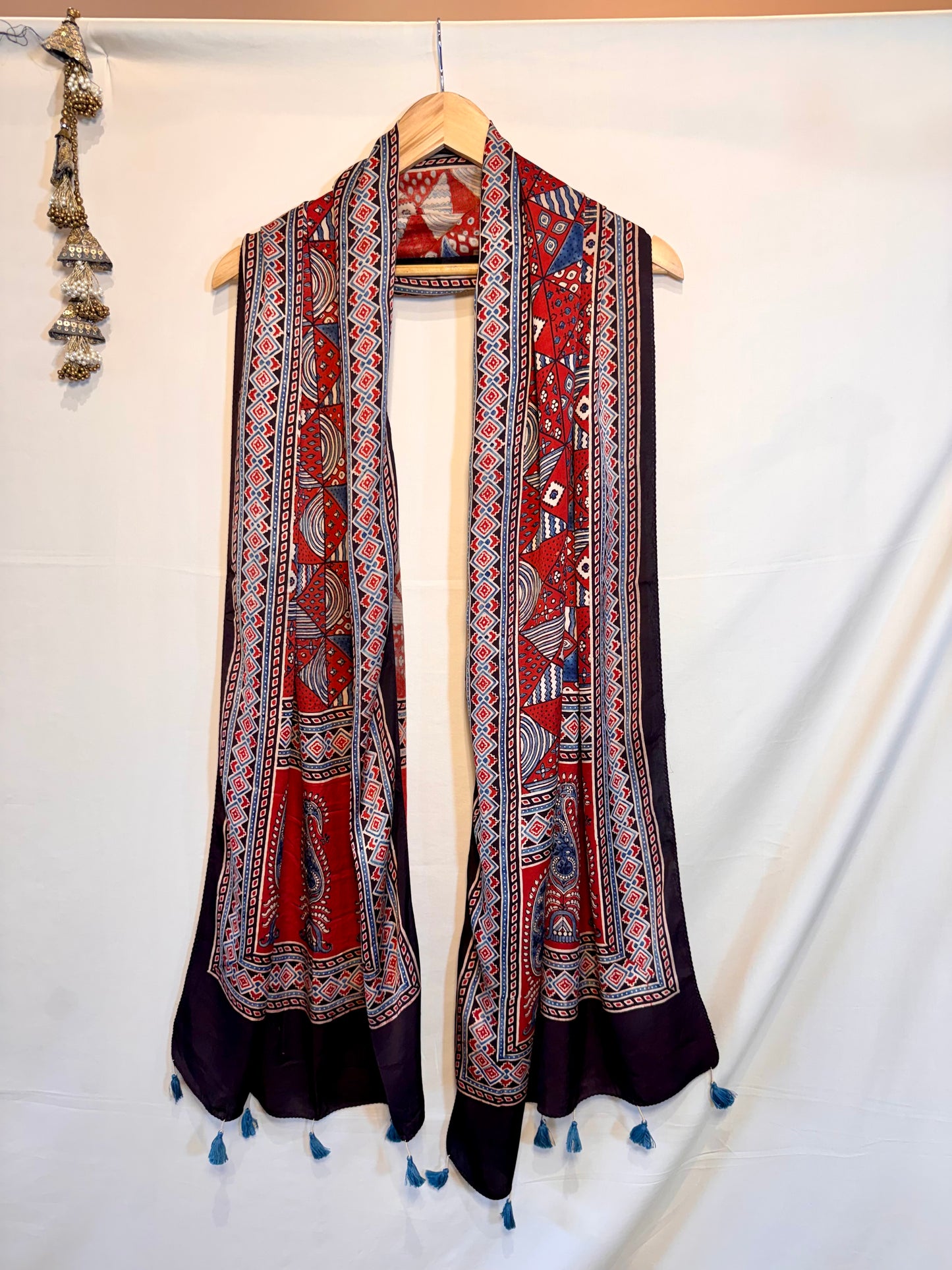 Red  Ajrakh Modal Silk Stole – Hand Block with Natural Dyes-TIKON