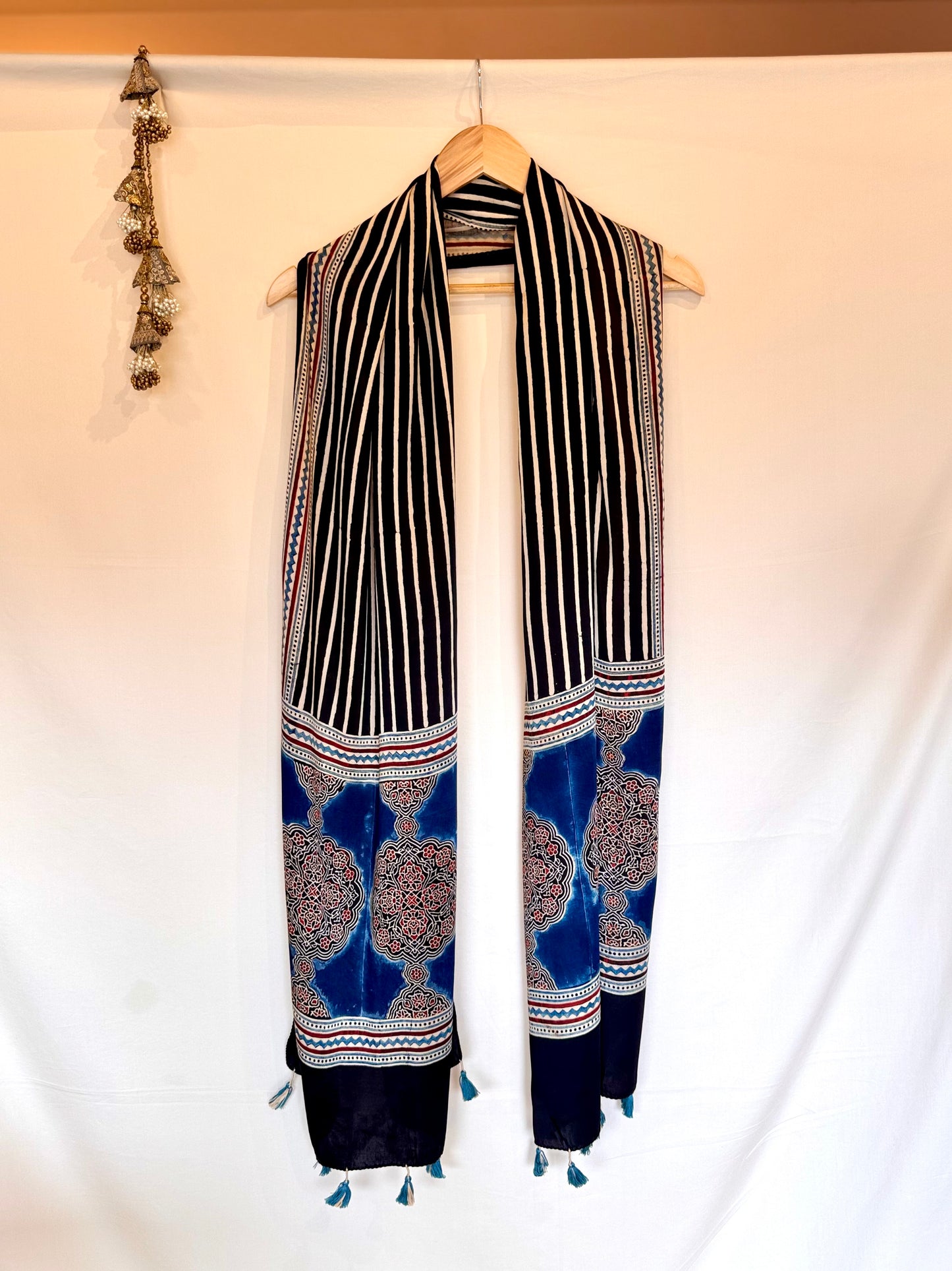 Black Ajrakh Modal Silk Stole – Hand Block with Natural Dyes-LAKEER