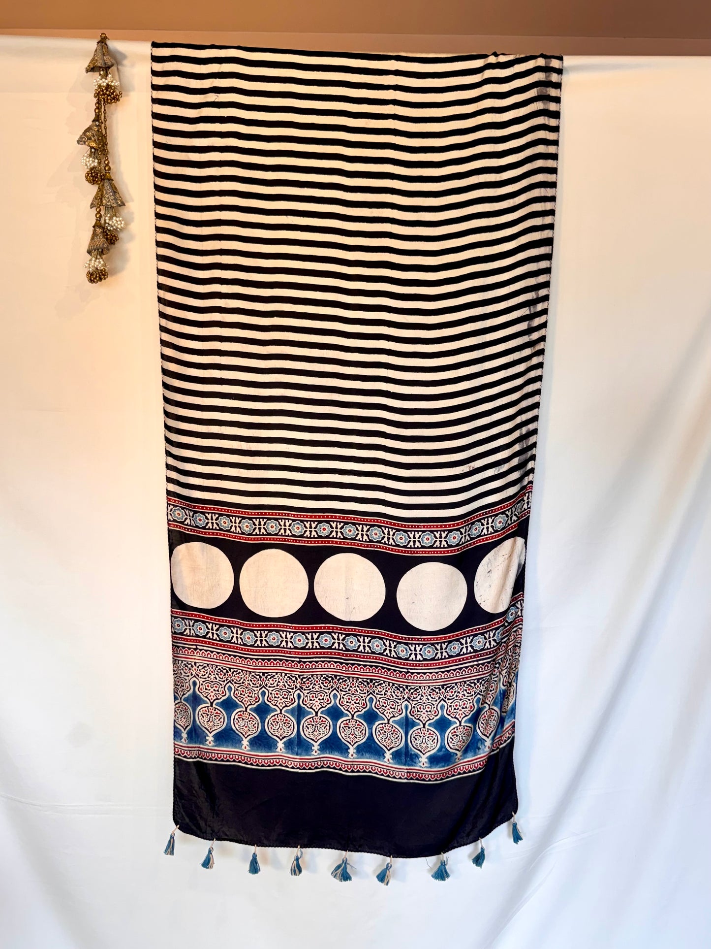 Cream Ajrakh Modal Silk Stole – Hand Block with Natural Dyes-LAKEER
