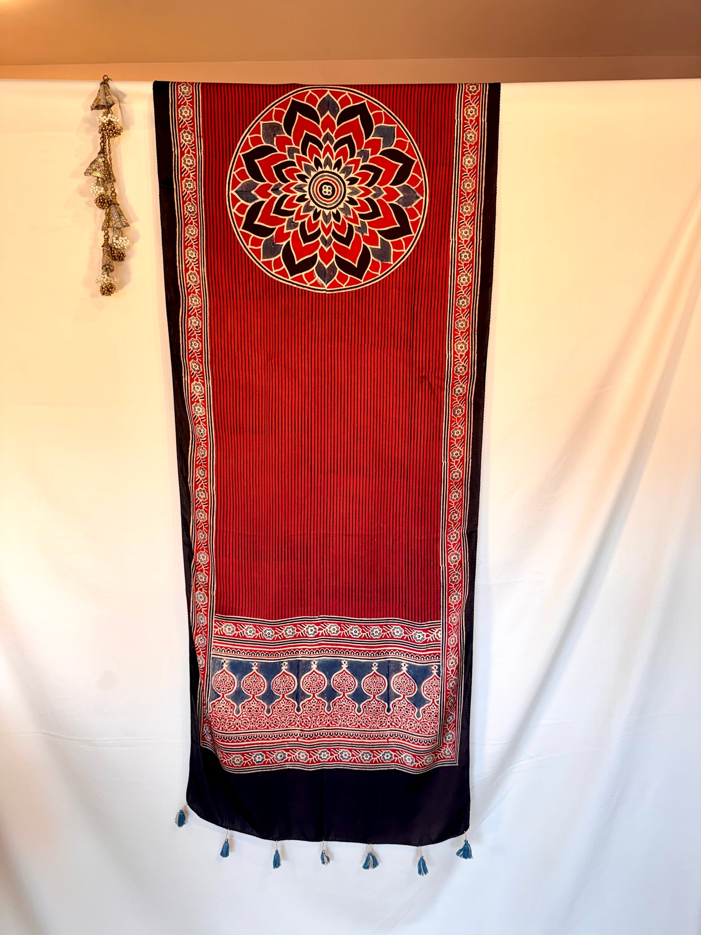 Maroon Black Ajrakh Modal Silk Stole – Hand Block with Natural Dyes-CHKR