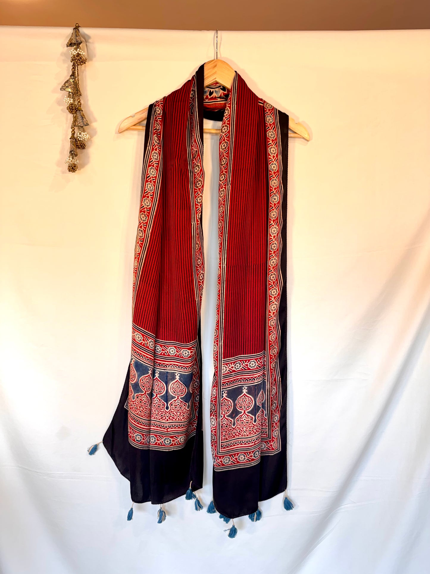 Maroon Black Ajrakh Modal Silk Stole – Hand Block with Natural Dyes-CHKR