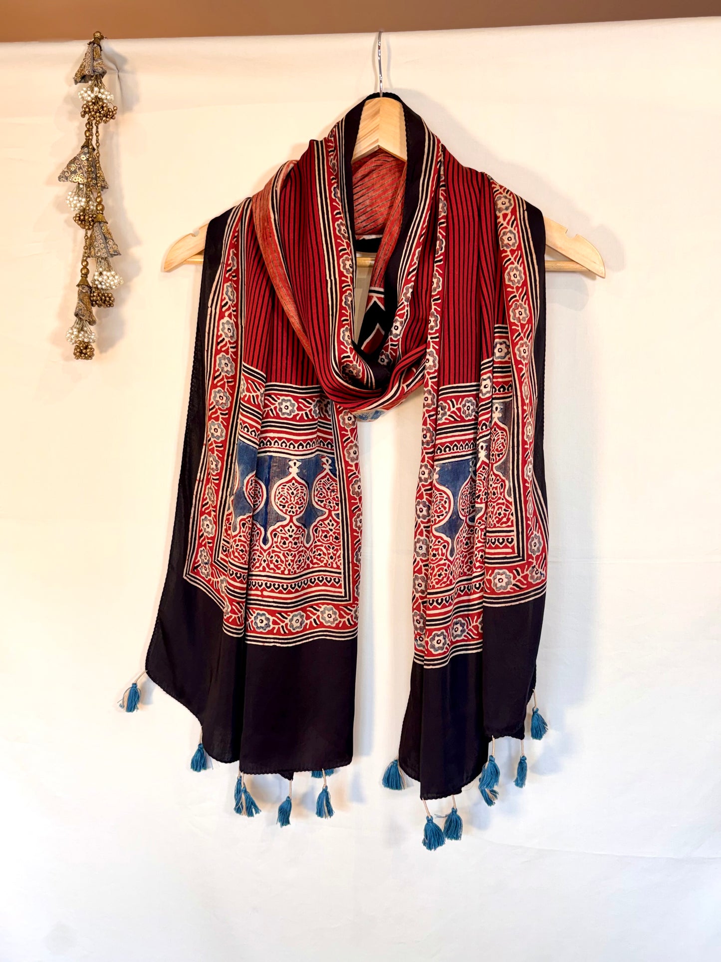 Maroon Black Ajrakh Modal Silk Stole – Hand Block with Natural Dyes-CHKR