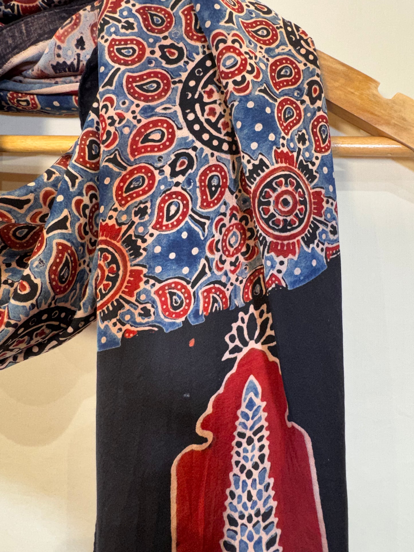 Indigo Ajrakh Modal Silk Stole – Hand Block with Natural Dyes-POORA Chand