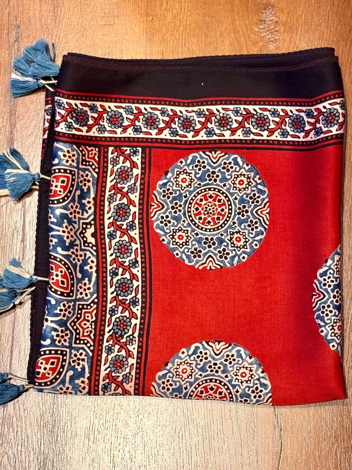 Red Ajrakh Modal Silk Stole – Hand Block with Natural Dyes-POORA Chand