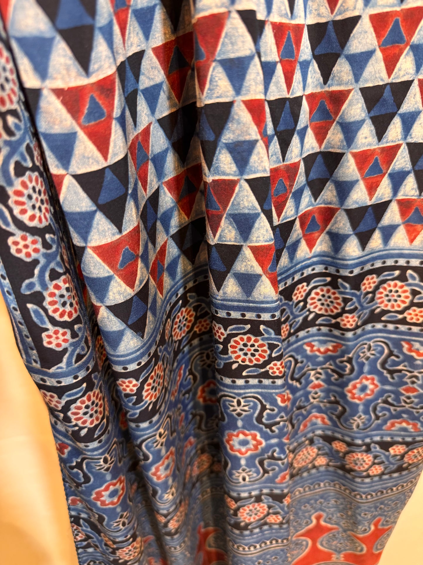 Indigo and Red Ajrakh Modal Silk Stole – Hand Block with Natural Dyes- TIKONE