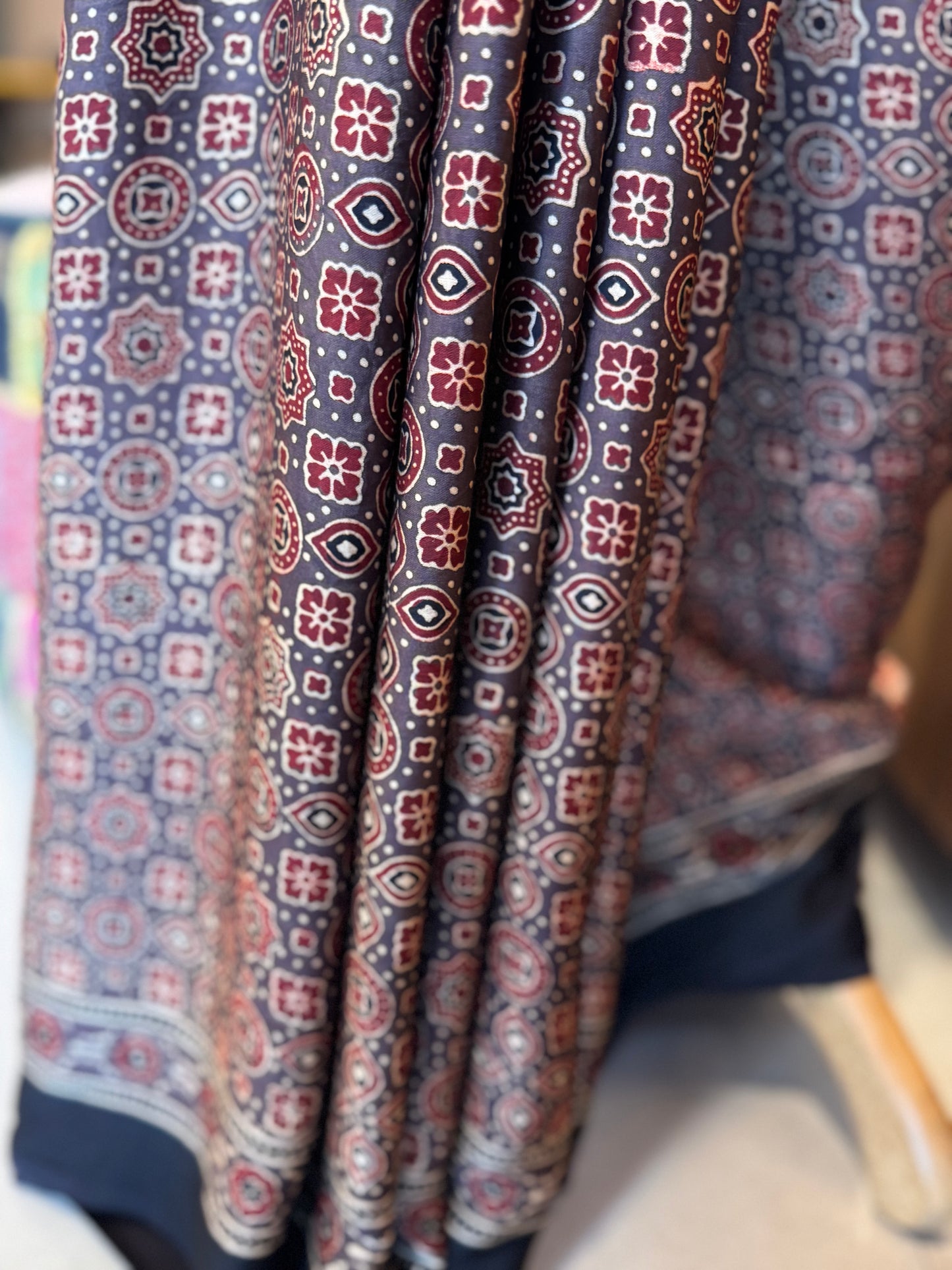 Ajrakh modal silk Saree Handblock with natural dyes