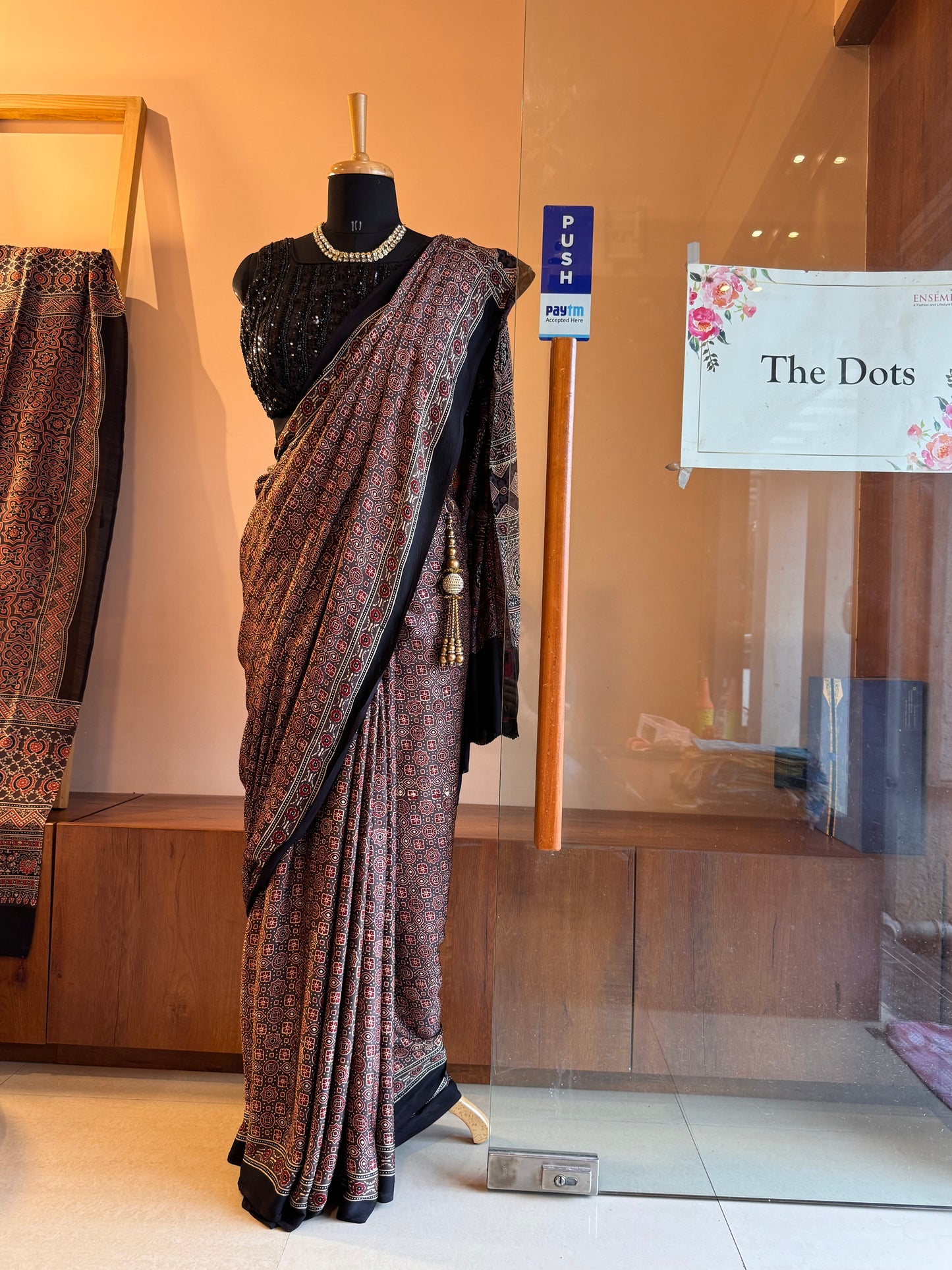 Ajrakh modal silk Saree Handblock with natural dyes