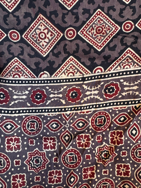 Ajrakh modal silk Saree Handblock with natural dyes