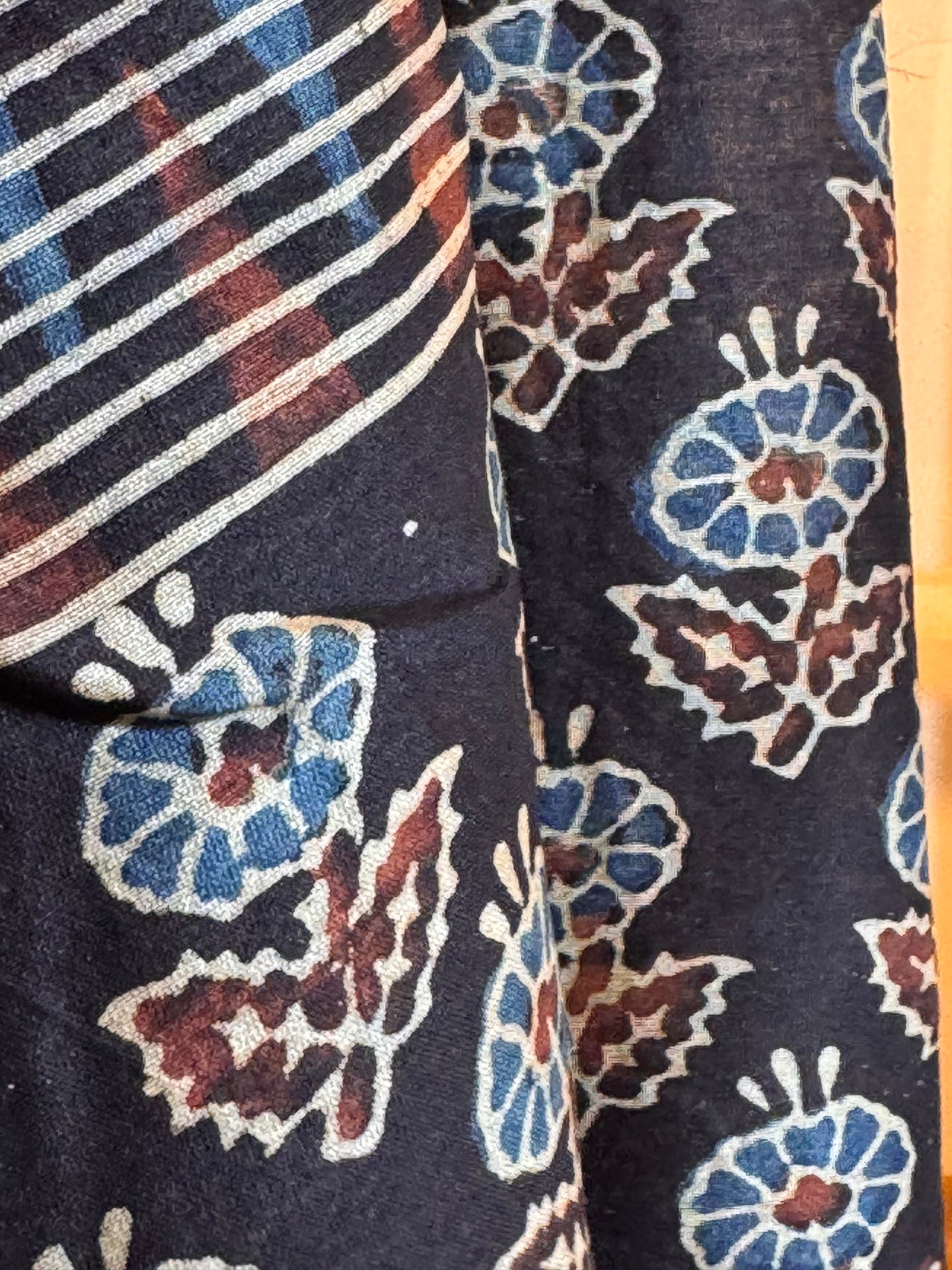 Black Ajrakh Chanderi silk stole with tassles-handblock with Natural Dyes-LEHREIN