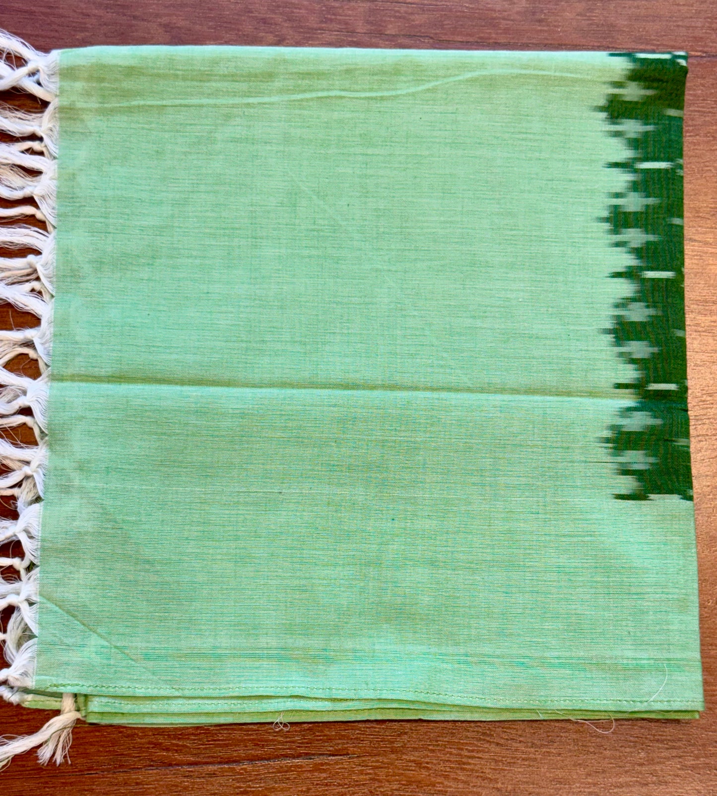 Green with green Border Ikat Cotton Handwoven Stole with tassles- HARABHARA
