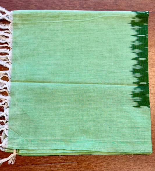Green with green Border Ikat Cotton Handwoven Stole with tassles- HARABHARA