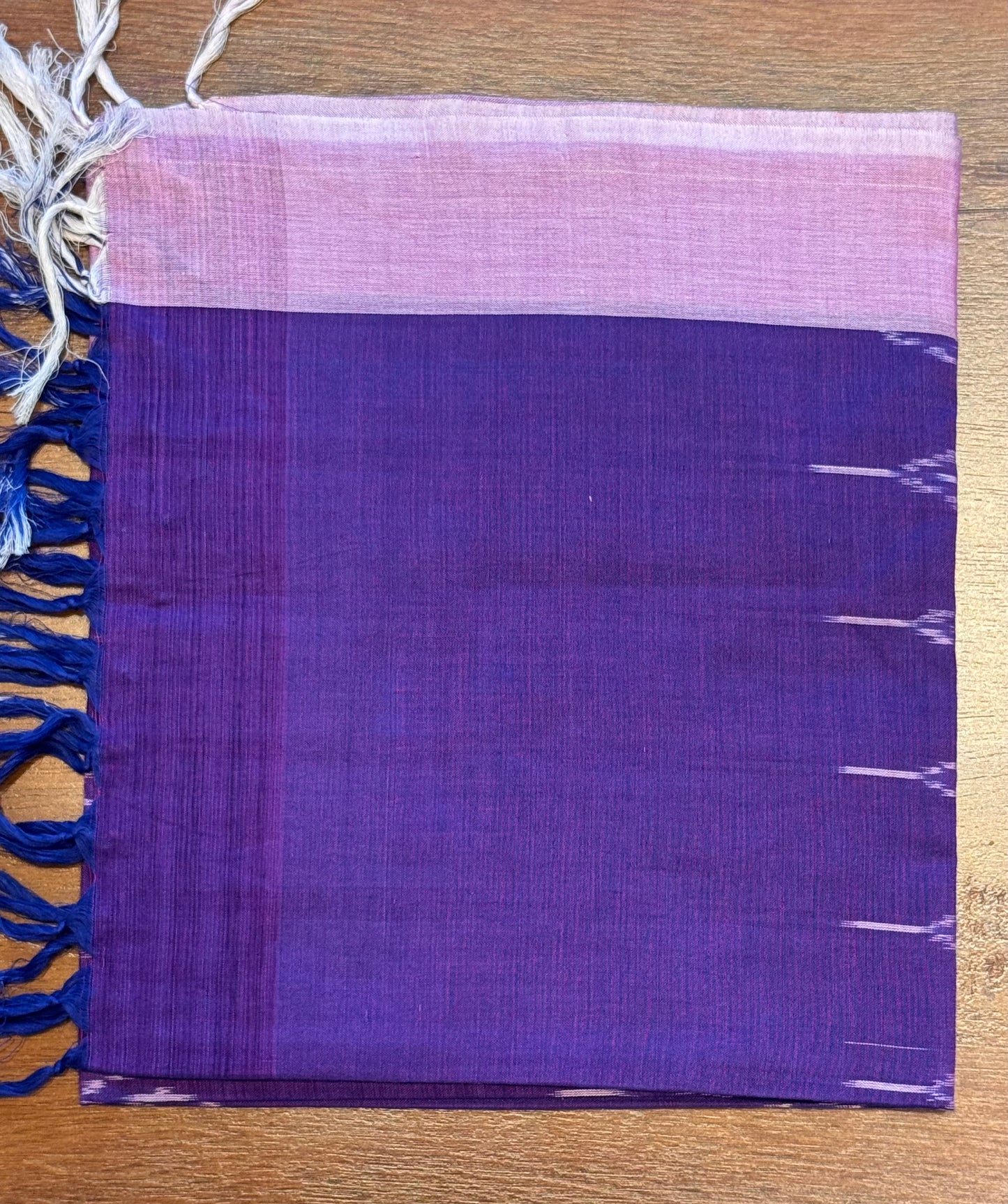 Purple with Purple Border Ikat Cotton Handwoven Stole with tassles- PURPLE