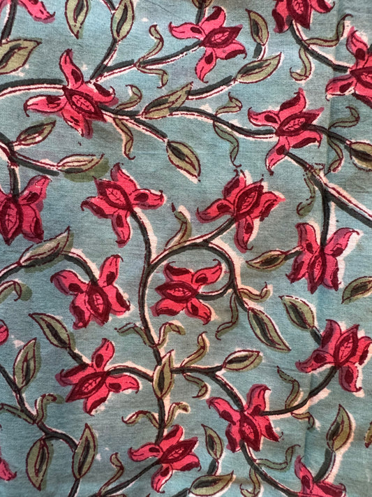 Sanganer print blue hand block cotton 2.5 Mtr