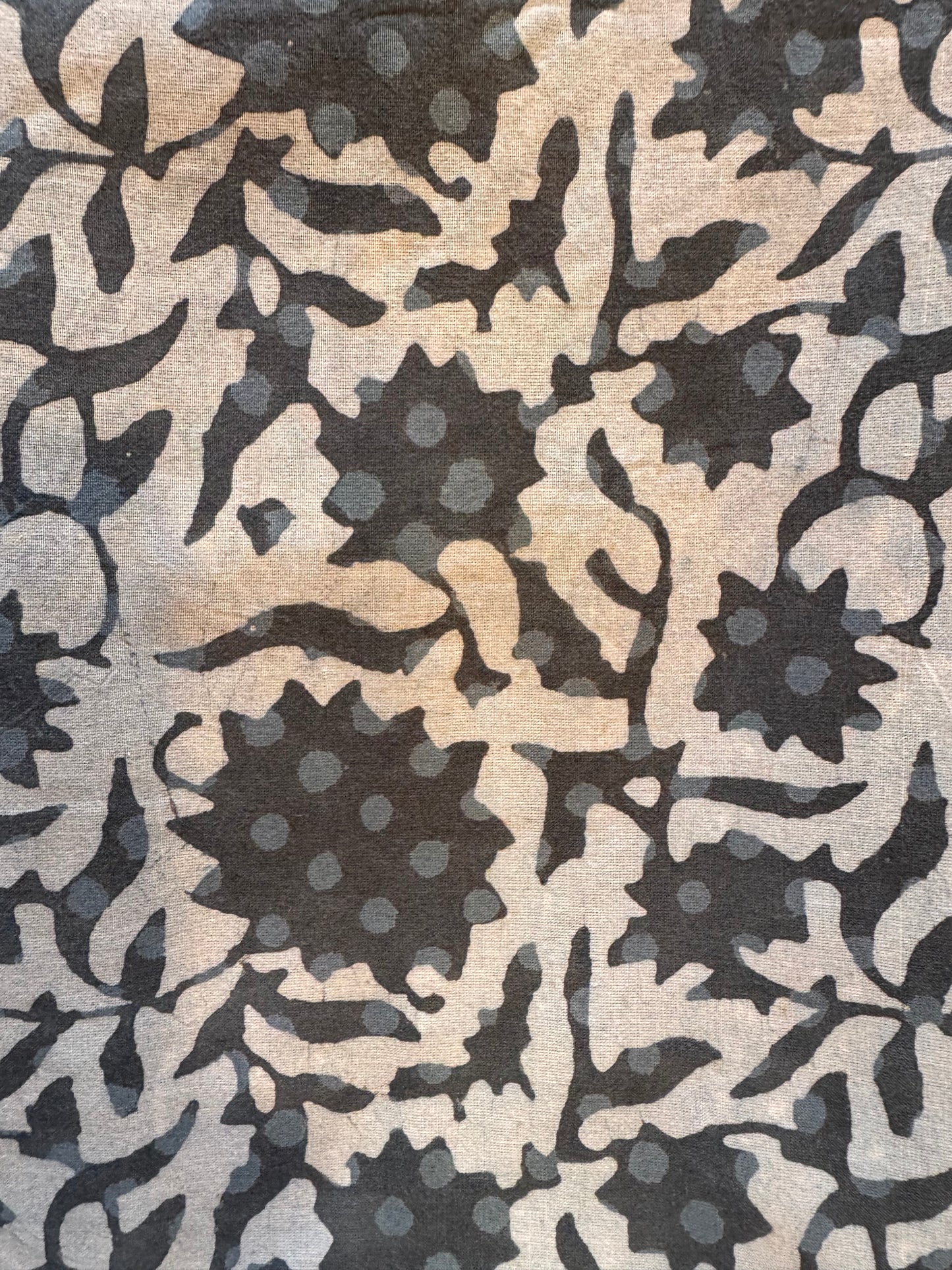 Grey and white bagru print hand block cotton 2.5 Mtr