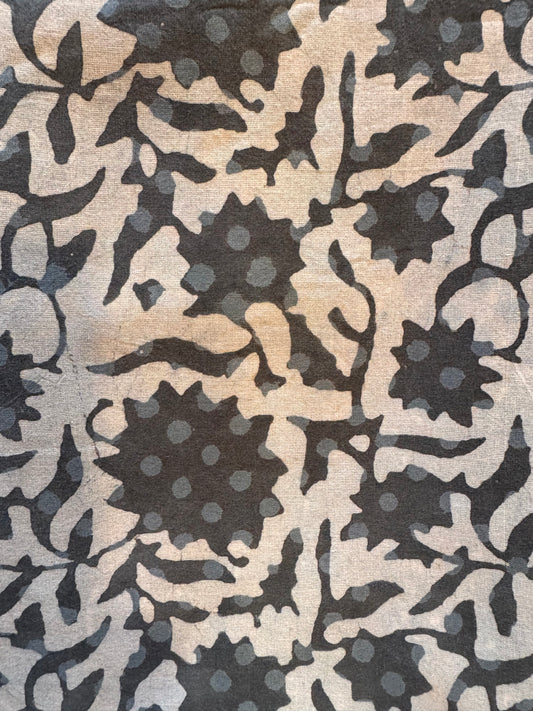 Grey and white bagru print hand block cotton 2.5 Mtr