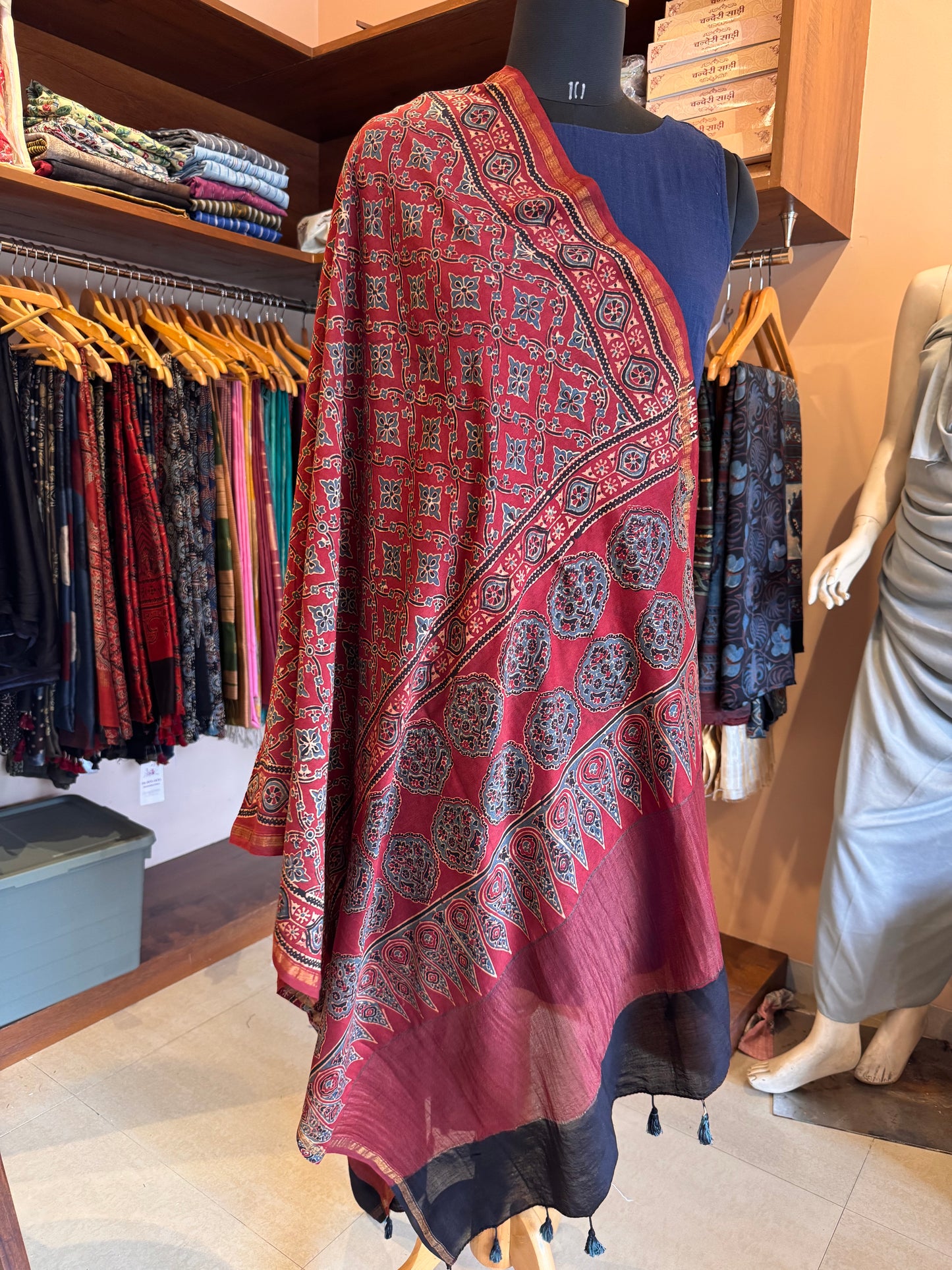 Mashru silk kurta set with ajrakh dupatta