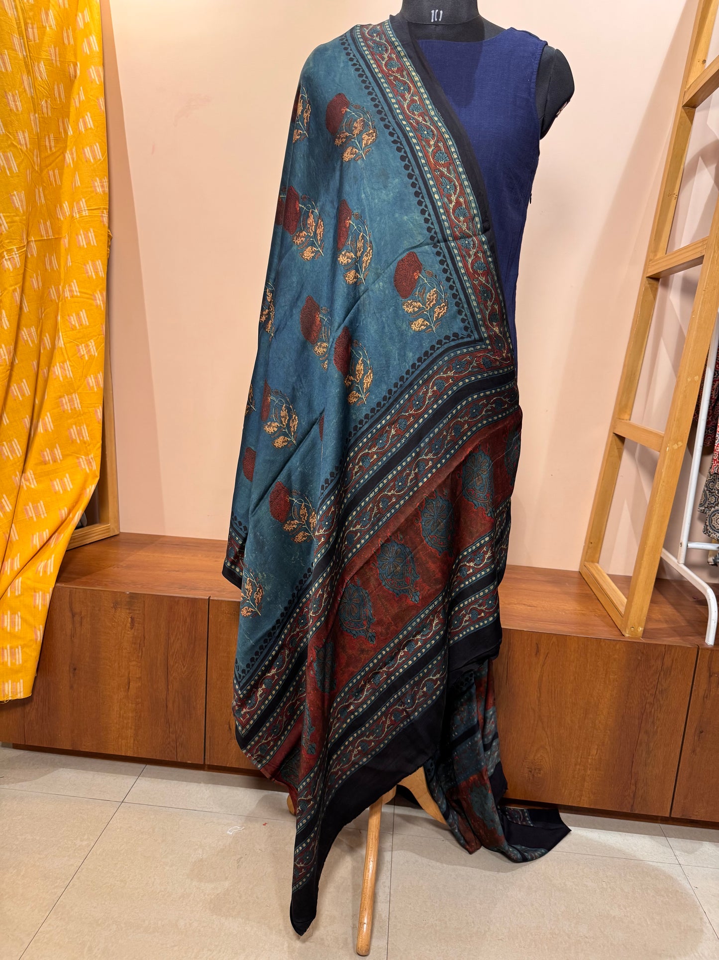 Modal silk hand printed dupatta bagru