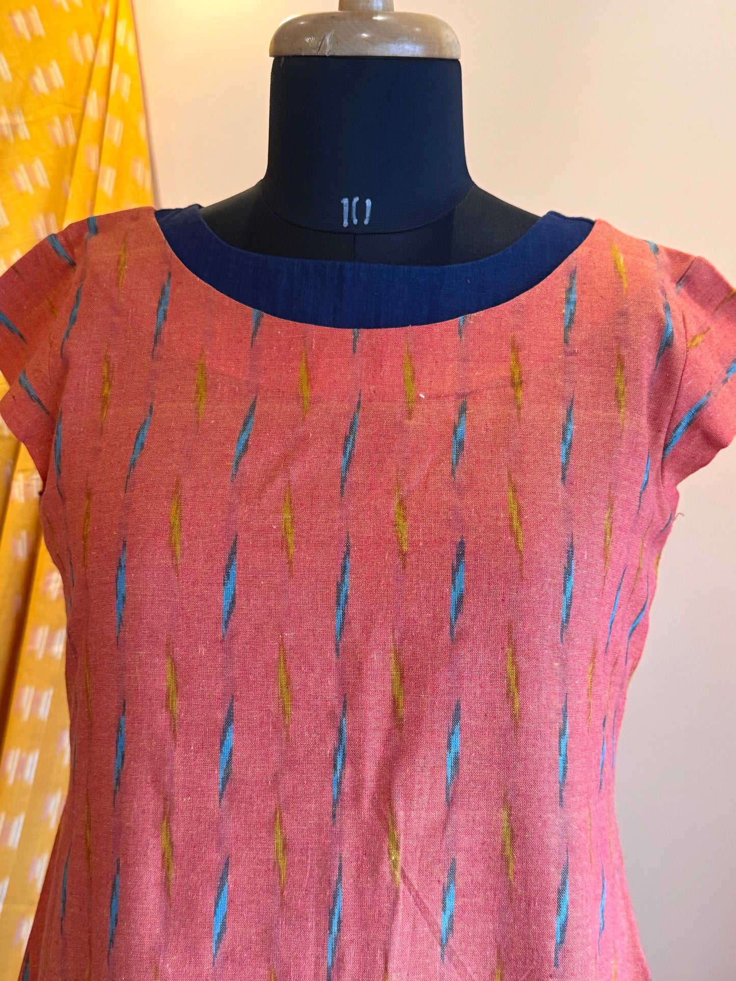 Orange pochampally Ikat cotton kurta handwoven